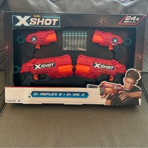 New Zuru XShot 4 Gun Bundle-2X Reflex 6 & 2X MK3 with 24 foam darts